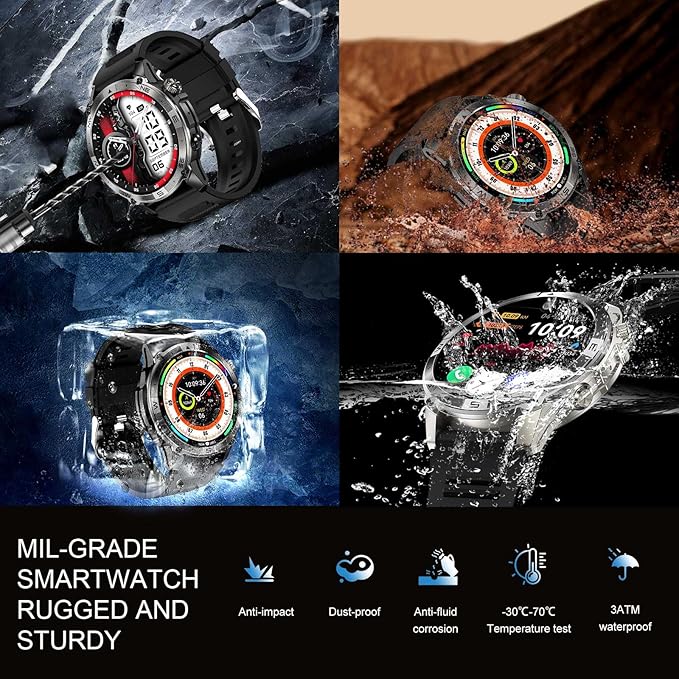Military Smartwatch for Men, GPS Smart Watches Bluetooth Calls, 1.43" AMOLED Fitness Tracker with 530 mAh Large Battery/3ATM Waterproof/Compass/Air Pressure/Altitude for Android iOS