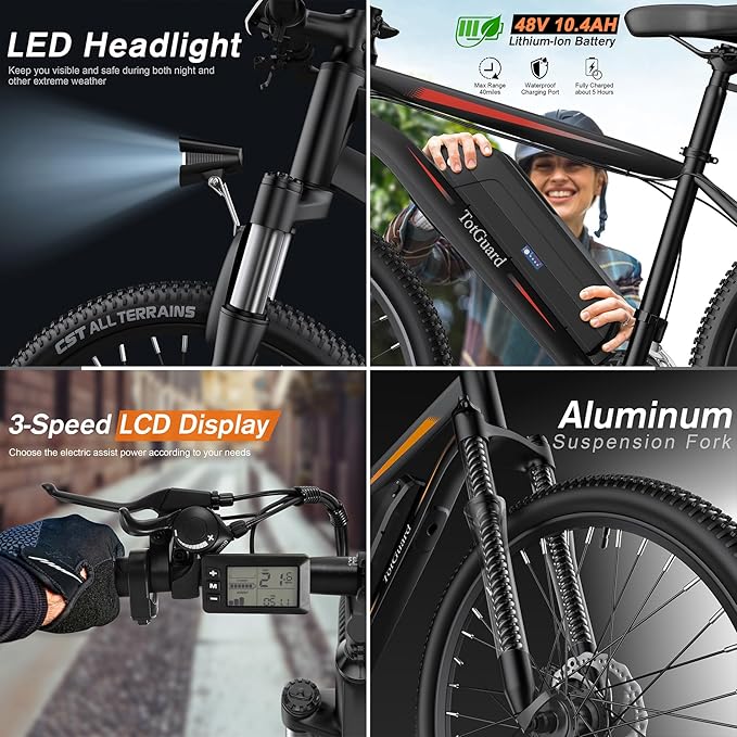 TotGuard Electric Bike for Adults, 27.5" Electric Bike 500W Ebike 20MPH Adult Electric Bicycles Electric Mountain Bike,48V 499WH Removable Lithium Battery,21-Speed Gears,Lockable Suspension Fork
