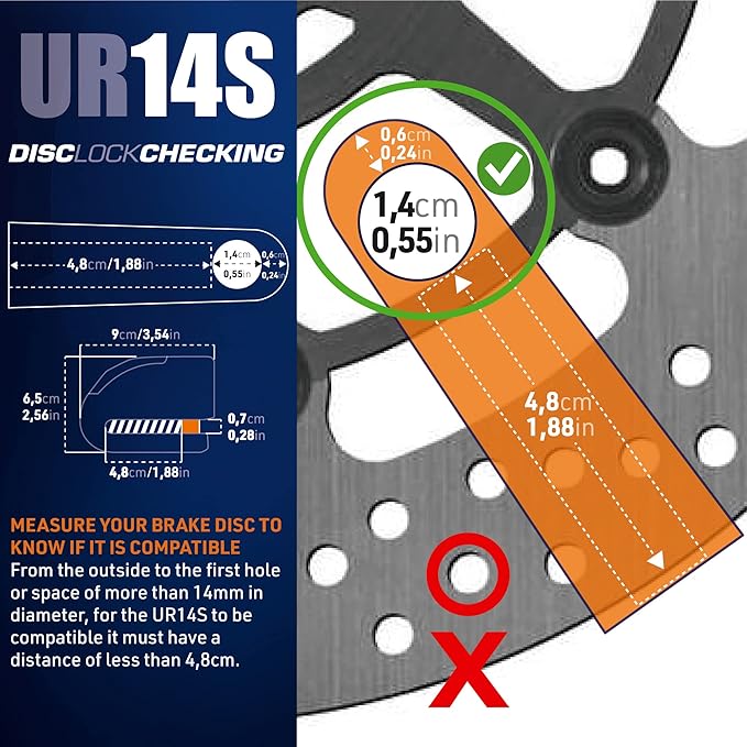 URBAN UR14S Approved Motorcycle Disc Lock with Smart Alarm | 120dB, LED, Warning, A+ Sensitivity, X2 ON | SRA & Sold Secure Gold Tested Anti-Theft for Motorbike | 14mm Double Locking, Stainless Steel