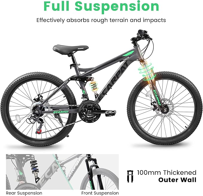 24/26/27.5 Inch Wheel Mountain Bike, 21 Speed MTB Bike with Full Suspension, Steel Frame and Dual Disc Brakes, Adult Mens Outdoor Cycling Mountain Bicycle