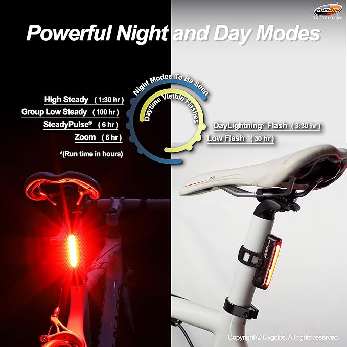 Cygolite Hotrod 120, 90, 50 Lumen Bicycle Tail Light Models- Night & Daytime Modes– Wide Glowing LEDs- Compact Sleek– IP64 Water Resistant– Sturdy Flexible Mount- USB Recharging–Great for Busy Roads
