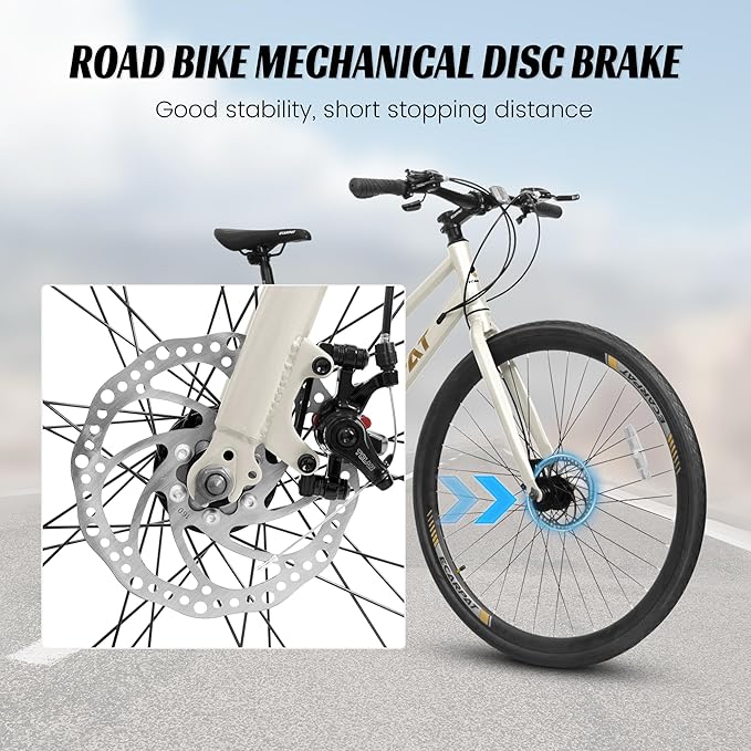 700C Road Hybrid Bike for Adult, 21-Speed Road Bike Road Bicycle Carbon Steel Frame/Dual-Disc Brakes/Multiple Colors