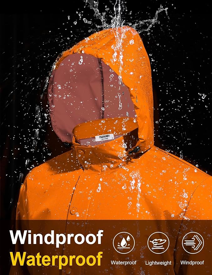 COOFANDY Men's Rain Jacket Waterproof Packable Raincoat Lightweight Rain Shell Hood Travel Golf Hiking Cycling Zip Pockets