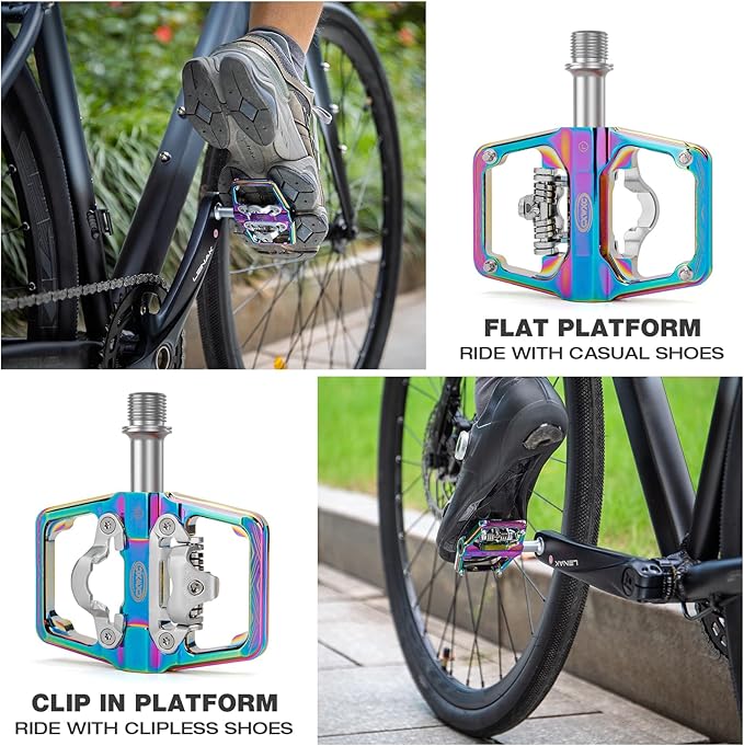 CXWXC Mountain Bike Pedals Compatible with Shimano SPD Cleats - Dual Sided Plat & Clip Pedal, 9/16” Bicycle Platform and Clipless Pedals for Road, MTB, and Hybrid Bikes