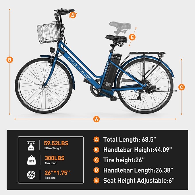 26" Electric Bike,1000W Peak City Cruiser Ebikes,20MPH 70Miles Step Thru Electric Bicycle with 48V Removable Battery,Detachable Foldable Basket,Rear Rack(TUV & UL2849)