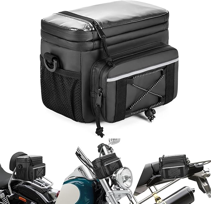 Waterproof Motorcycle Handlebar Bag, Dirtbike Handlebar Bag for Cruiser Softail Dyna Sportsters, Bicycle Tool Storage Pouch with PVC Clear Window & USB Charge Hole, Bag Only