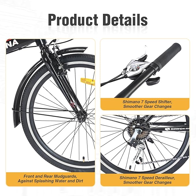 24" Folding City Bikes Steel Frame 7 Speed Folding Bikes,Lightweight Folding Bikes，Folding Commuter Bike for Adults/Men/Student，Bike with Rear Rack，Adjustable Stem，3 Colors