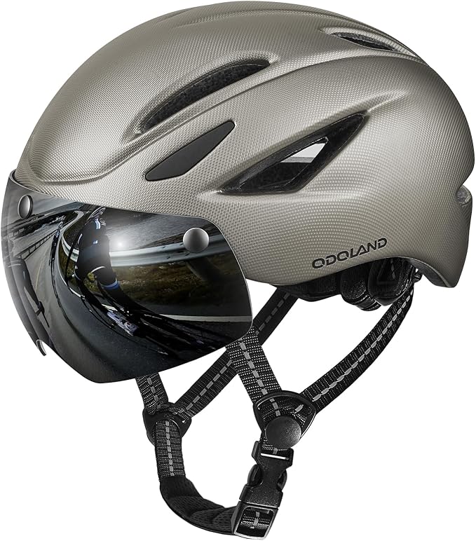 Odoland Bike Helmet with Magnetic Sun Visor for Adults, Glasses-Friendly Design Adjustable Dial Cycling Helmet for Men & Women, Urban Riding Bicycle Helmet for Mountain, Road, E-Bike, Commuting