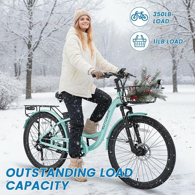 350W Electric Bike for Adults, 20MPH 7-Speed Commuter Ebike with 36V 10.4Ah Battery, Aluminum Frame, Front Suspension, Dual Disc Brakes, E Bicycle with Basket & Rear Rack, 330 lbs Load