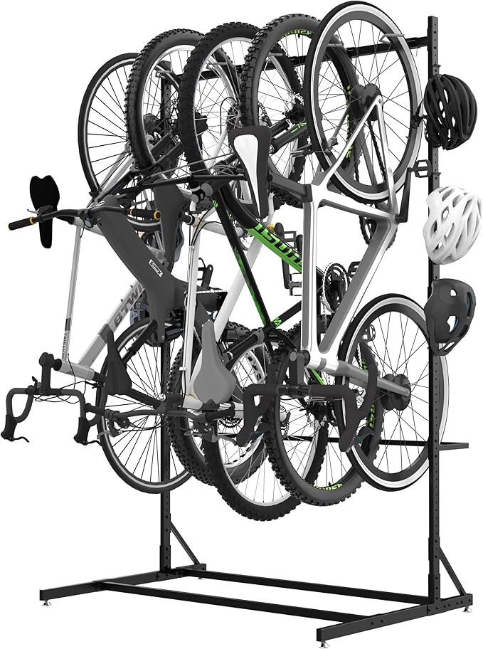 400LBS Floor Bike Rack Garage Free Standing with 5 Hooks, Vertical Bike Stand Bicycle Storage, Bike Hangers for Garage Indoor Use for 5 Bicycles, Heavy Duty Metal Black Floor Mount