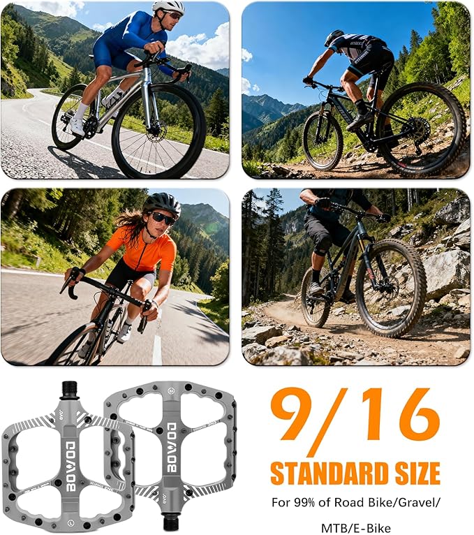 Bike Pedals 9/16" Lightweight Non-Slip Bicycle Platform Pedals - Fits Most Adult Bikes & Mountain Bikes &MTB, Road Bikes and Slip-Resistant Design