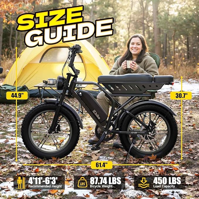 TST Electric Bike for Adults, 1500W Peak Motor Ebike with 48V 15Ah Battery, 60 Miles Range 28 MPH Electric Bicycle, 20" All-Terrain New Upgrade E Bike with Rear Seat 7 Speeds Black