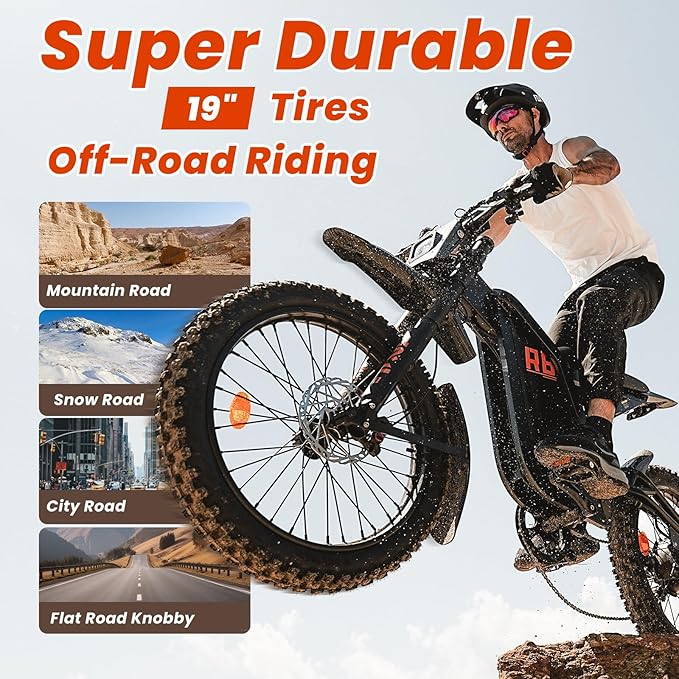 Electric Dirt Bike for Adults, 𝟰𝟬𝟬𝟬𝗪/𝟮𝟬𝟬𝟬𝗪 𝗣𝗲𝗮𝗸 27AH/18.2Ah Off-Road Motorcycle, 35MPH 65+ Mile Range, 19" Fat Tire, Hydraulic Brakes, APP & NFC Control