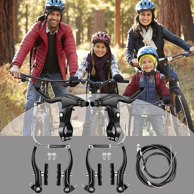 Bike Brakes Set, Complete Brake kit for Most Bicycles Mountain Bike, Front and Rear Bike MTB Hybrid Brake, Callipers Cables Lever Kit - Black
