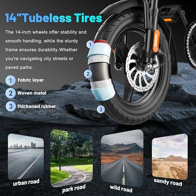 Foldable Electric Bike for Adults and Teens, 700W Peak Motor Ebike with 30-60 Miles PAS Range, 14" Folding Mini E Bike for Commute, Electric Bicycle with 48V Removable Battery