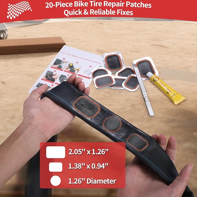 Bike Tire Repair Kit, Bicycle Inner Tube Patch Kit, with 20 PCS Vulcanizing Patches, for Bicycle, BMX, Motorcycle, and Inflatable Rubber