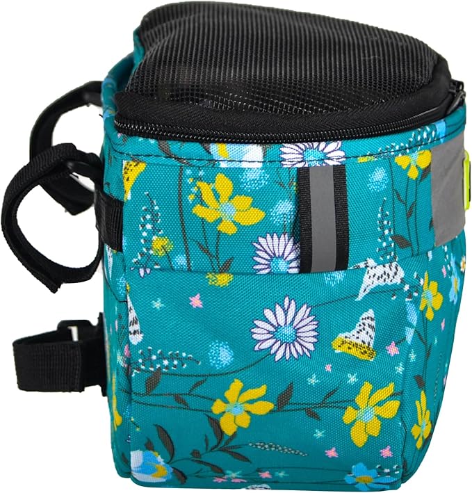 Kids Bike Basket,Durable Front Frame Bicycle & Scooter Basket Bag,Waterproof Fabric Bicycle Handlebar Bag for Boys, Girls, Toddlers with Zipper Mesh Lip (Light Blue Flower)