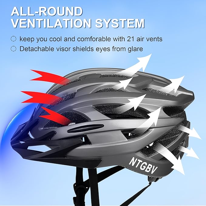 Adult Bike Helmet for Men/Women with Helmet Bag 2 Removable Moisture-Wicking Liners & Visors Lightweight Shockproof Adjustable Design CPSC 1203 & EN 1078 Safety Certified for Road/Commute/MTB