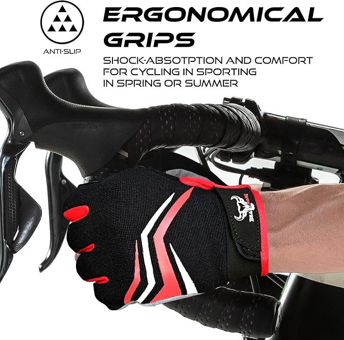 BEAST RAGE Full Finger Cycling Gloves with Padding for Men Women, Anti-Slip, Shock Absorbing, Breathable, Touchscreen Mountain Bike Gloves for BMX, MTB Riding, Road Racing, Bicycle
