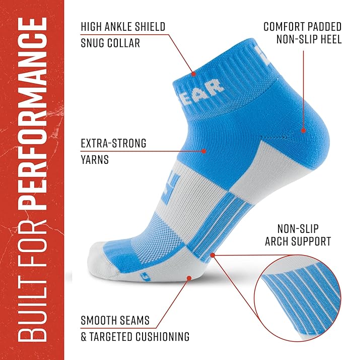 MudGear Quarter Crew Trail Socks, Blister-Resistant, Sweat-Resistant & Quick-Drying, Cushioned Footbed, Made in USA, 2-Pack