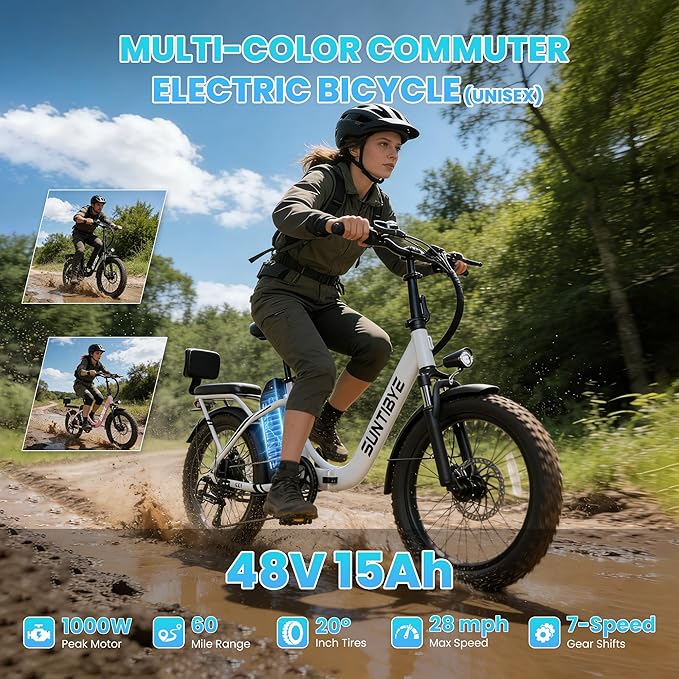 Electric Bike for Adults and Teens, Ebike, Electric Bicycle Mountain Dirt Bike Fat Tire Electric Bike, Multi-Funtional Bike for Work, School, Commute, Off-Road