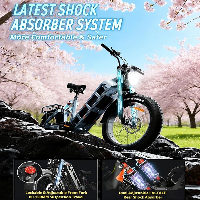 eAhora 2026 Latest Juliet Pro 2 5400W Dual Motor Electric Bike for Adults 43MPH 60V 70Ah 220+Miles Long Range Electric Bicycle 20" Fat Tire Full Suspension Mountain E-Bike All Terrain APP Control