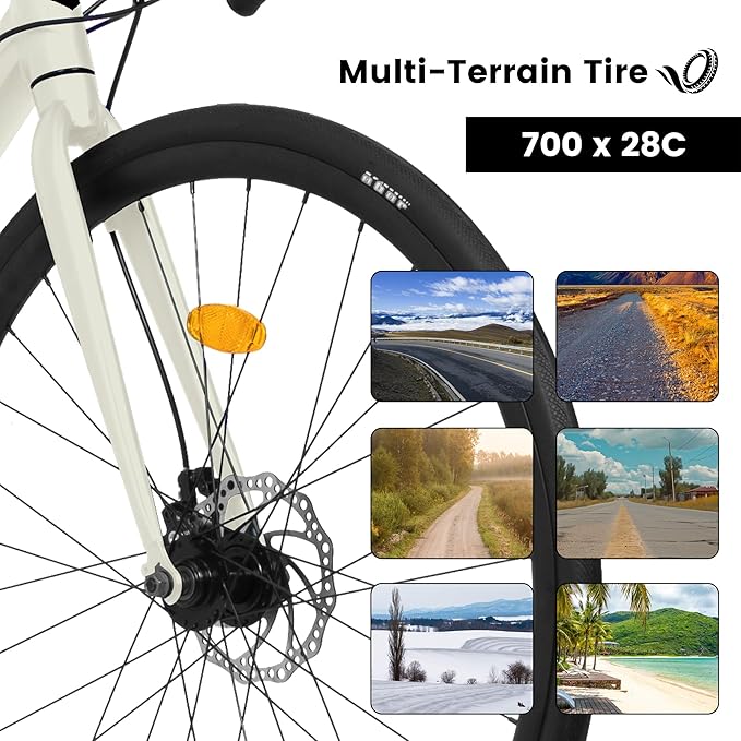 700c x 28c Road Bike with Drop Bar, 16 Speed Road Bicycle, Lightweight Aluminum Frame, Racing Bike with Dual Disc Brake for Men Women Adults, Ideal for High-Intensity Riding