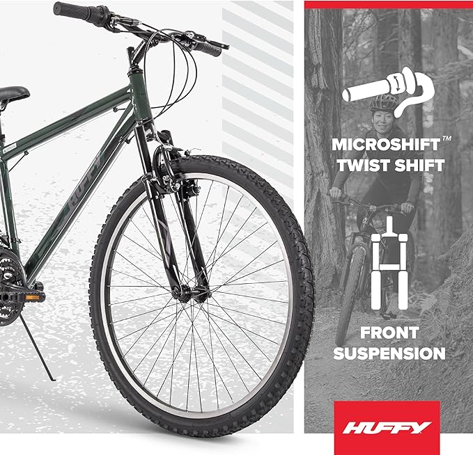 Huffy Mountain Bikes for Men, 26/27.5 Inch Sizes, Multiple Speeds, Suspension Available, Fat Tire Option, Sleek Graphics, Disc Brakes Available, Adjustable Comfort Saddle, Durable, Multiple Colors