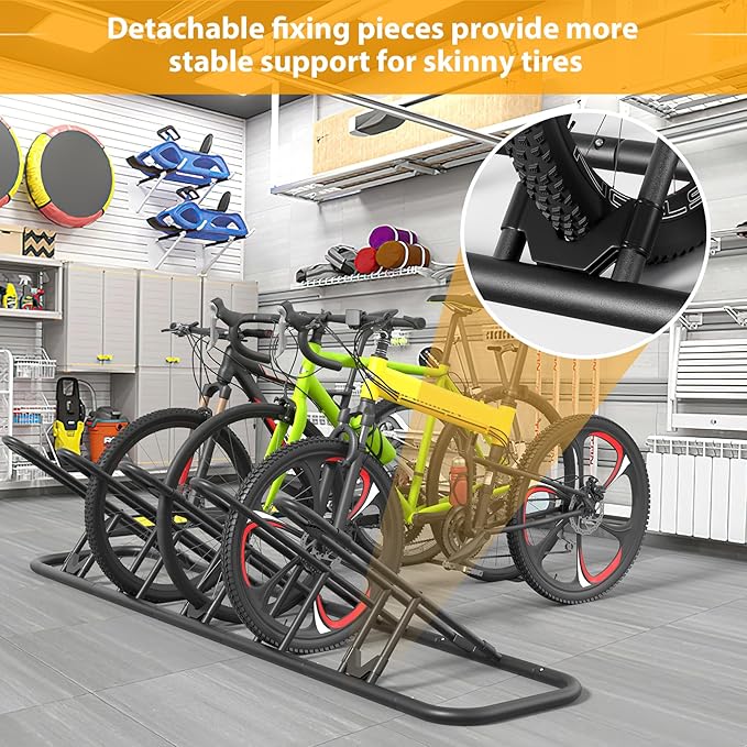 Mr IRONSTONE Floor Bike Rack for Garage, Indoor/Outdoor Storage Stand, Bicycle Parking Rack for Mountain, Road and Kids Bikes (Black, 5-Slot)