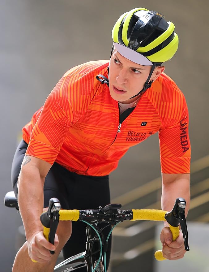 LAMEDA Men's Cycling Jersey Breathable Lightweight Short Sleeve Elastic Pro Road Bike Shirt Full Zip