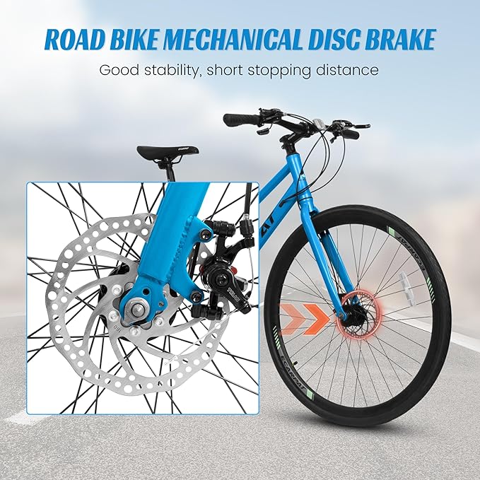 700C Road Hybrid Bike for Adult, 21-Speed Road Bike Road Bicycle Carbon Steel Frame/Dual-Disc Brakes/Multiple Colors