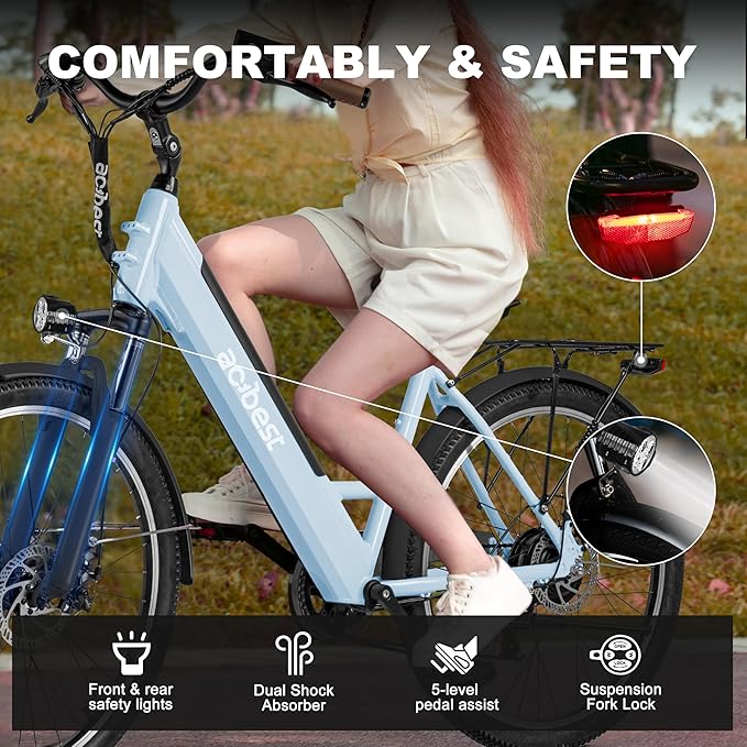 ACTBEST Core-Swept Electric Bike for Adults - 468Wh Removable Battery, Peak 750W Brushless Motor Cityrun Ebike,Up to 50 Miles, 26" Step Thru Commuter Electric Bicycle, with 7 Speed, E-Bikes