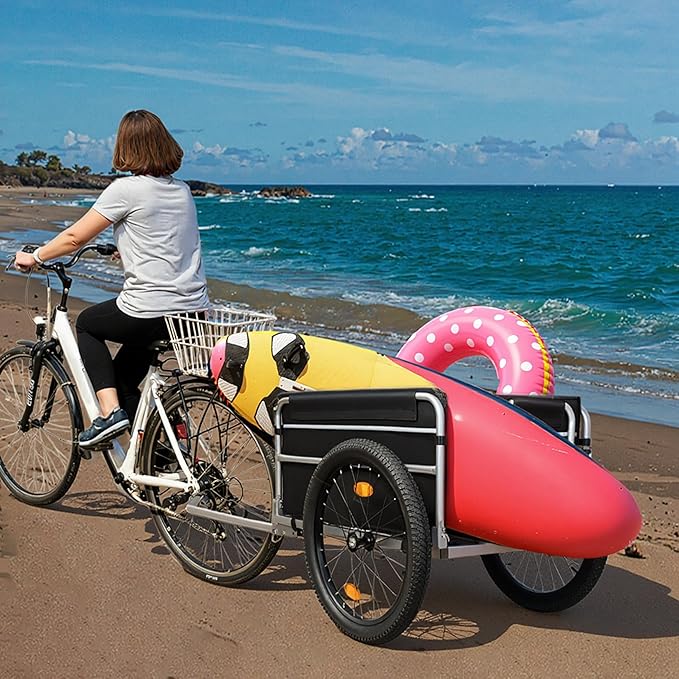 Lightweight Bicycle Trailer, Foldable Bike Cargo Trailer with Universal Hitch, Portable Bicycle Trailers Folding with Upgraded Fat Tires, for Camping, Groceries, 110 LBS Load Capacity