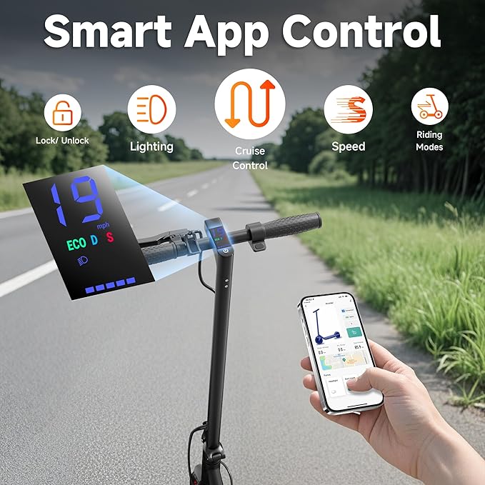Folding Electric Scooter for Adults with Seat- 19MPH & 21-Mile Range, 350W Motor, 8.5" Solid Tires with App Control & Dual Brake System - UL2272 Certified Commuter E-Scooter