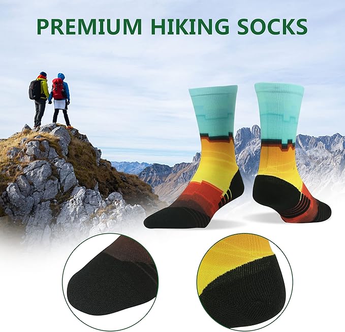 HUSO Hiking Socks Men Women Fashion Novelty Digital Printing Sports Crew Socks 3, 4 Pairs