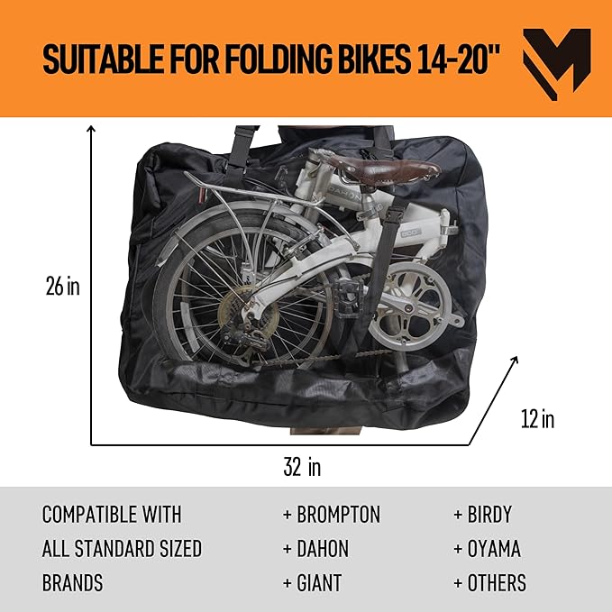 lamaki Bike Travel Bag, Folding Bike Bag 14-20 inch - Universal Fit - Heavy Duty 1680D Nylon, Premium Metal Zippers, Roll up for Storage - Bike Travel Case