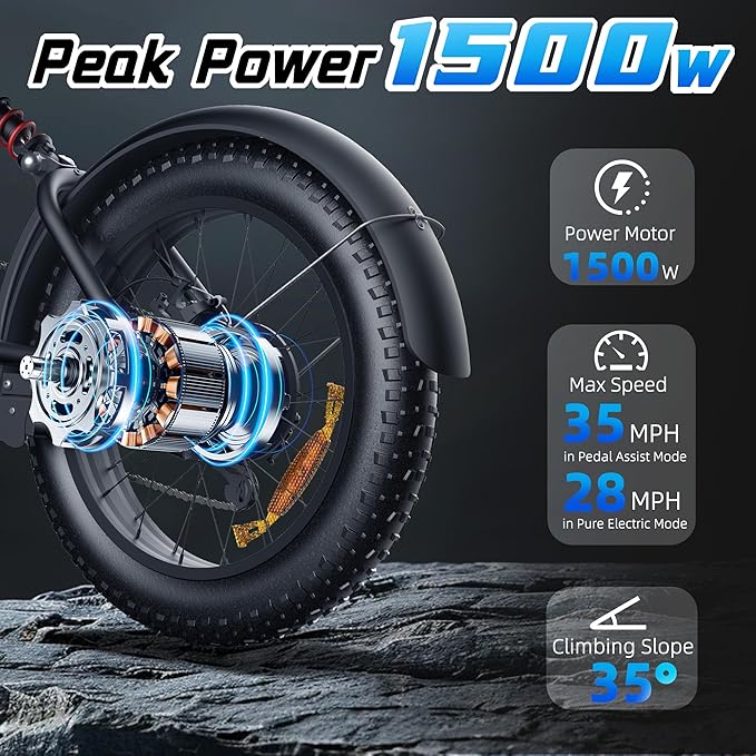 Electric Bike for Adults FX20, 3000/1500W, 37/35MPH Fast E-Bike, 48V 25Ah/18.9Ah Battery, 40-80 Miles Long Range Electric Motorcycle, 20" Fat Tire Dirt Bike, UL 2849 GCC All Terrain Mountain Snow