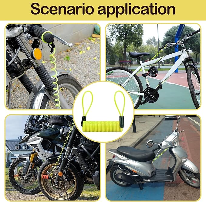 1PCS Motorcycle Disc Lock Reminder Cable Yellow Disc Lock Reminder Cable for Motorcycle Alarm Discs Brake Locks Warning Cables Anti Heft Security Spring Coil Cables