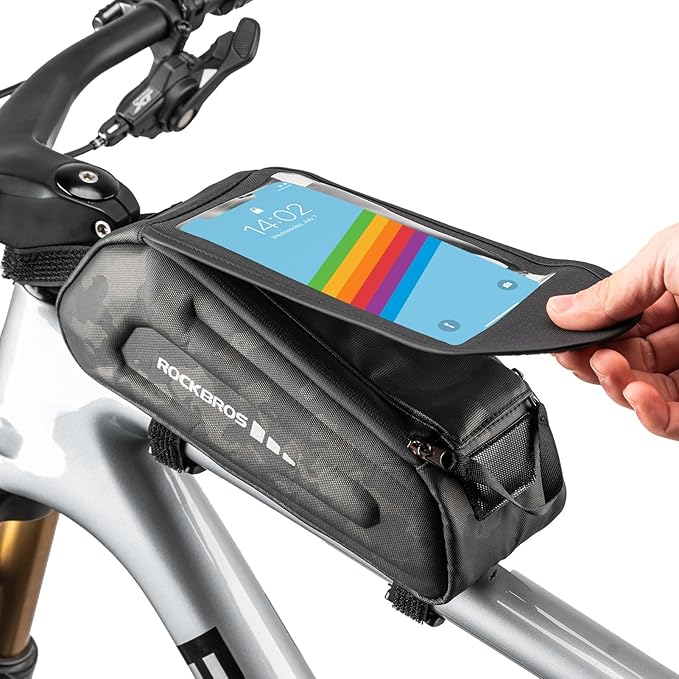 ROCKBROS Bike Phone Front Frame Bag Bicycle Top Tube Handlebar Bag 3D EVA Bike Phone Mount Holder Bag Bike Accessories Cycling Pouch 1.7L Compatible Phones Under 7”
