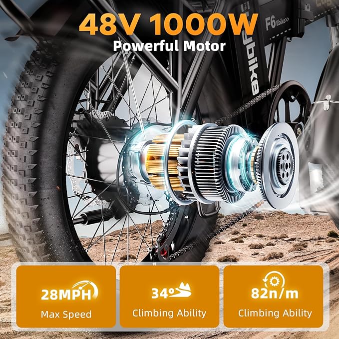 1000W Folding Electric Bike,48V 20AH Removable Battery E Bike,30+MPH,80 Miles Max Range Electric Bike for Adults,20" Fat Tire Foldable ebike,Adult Electric Bicycle for Commute Beach Snow