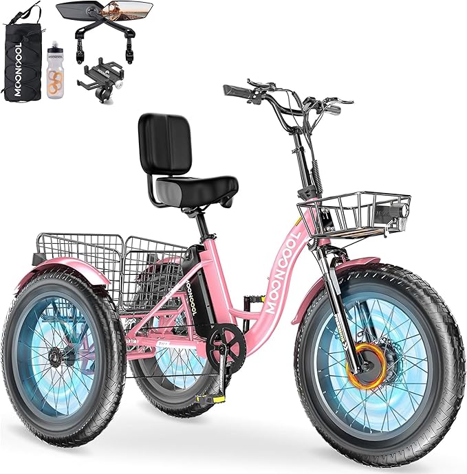 MOONCOOL 1000W 4" Fat Tire Electric Tricycle for Adults, 48V 14.5Ah All-Terrain Aluminum 20" E-Trike, Front Suspension, 7-Speed, 400lbs Max Payload