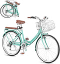 24/26 Inch Foldable Beach Cruiser Bike for Womens, 7 Speed Womens Bike with Basket and Coffee Cup, Commuting Bicycles for Women, Lightweight Complete Cruiser Bikes Bicycle for Ladies Adults
