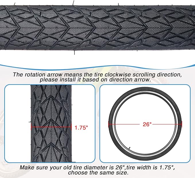MEGHNA Bike Tire 20/24/26/27.5 inch Foldable Replacement Cruiser Bike Tire Mountain Bike Groove Anti-Slip with Tire Lever for Kids Hybrid Bike