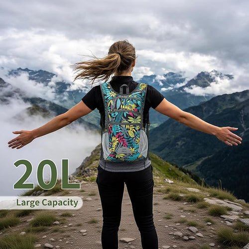 20L Lightweight Hiking Daypack, Foldable Travel Packable Backpack for Men Women for Cycling Camping Outdoor (Leaf Print)