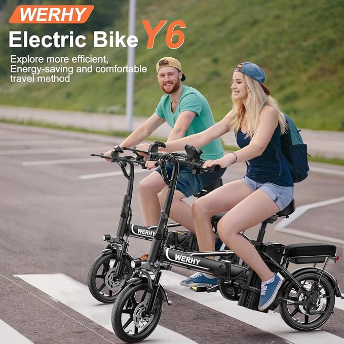 WERHY Electric Bike for Adults, 500W Motor, 22 MPH Max Speed Folding Ebike, 14" Electric Bicycles, Max 30/40 Miles Range (Pedal Assist Mode), Mini E Bikes