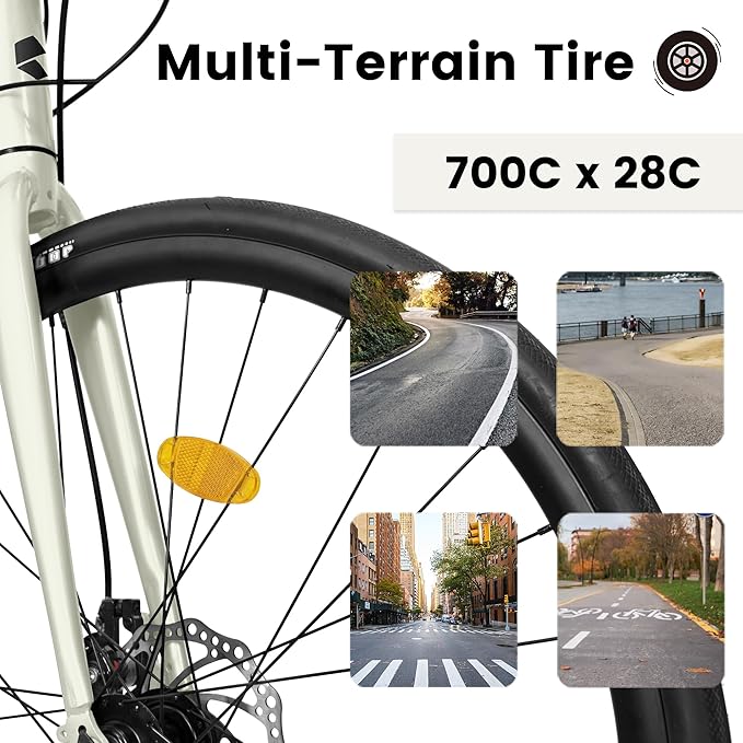 700C Lightweight Aluminum Road Bike, 16-Speed Racing Bicycle with Disc Brakes, Hybrid Commuter Bike for Men and Women, Perfect for City Roads and Outdoor Cycling