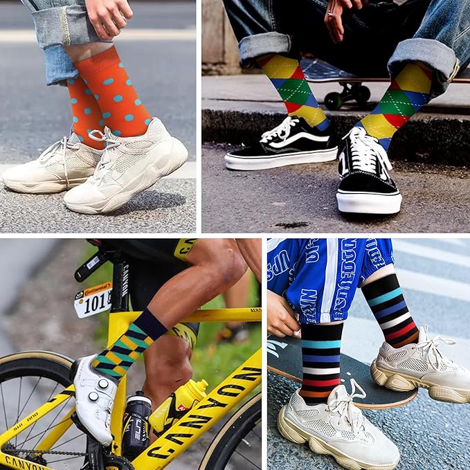 WeciBor Men's Dress Funny Crazy Colorful Novelty Combed Cotton Crew Socks 12 Pack - Size 7-10/10-13/13-15