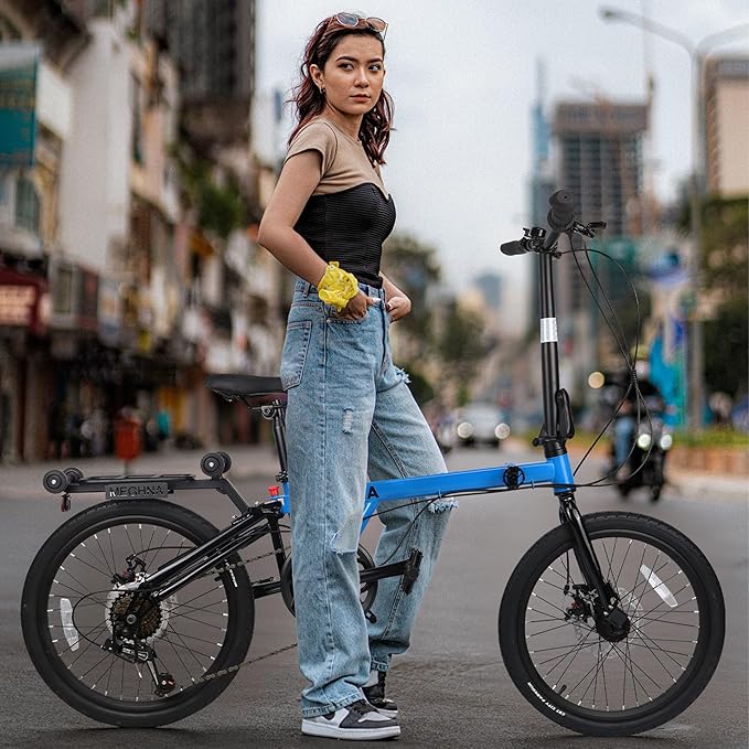 ZUKKA Folding Bike 20 Inch Foldable City Bike 7 Speed Transmission System & Dual Disc Brake High Carbon Steel Adult Bicycle for Commuting Traveling Exercising