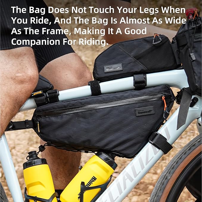 Rhinowalk BHD0018 Bike Frame Triangle Bag 2.9L, Waterproof Storage Bag with YKK Zippers, Cable Port & Pump Holder, Fits Hydration Pack- Black+Yellow