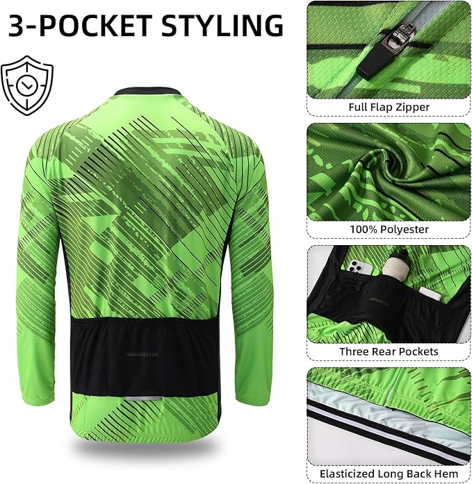 Men's Cycling Bike Jersey Long Sleeve - Moisture Wicking, Breathable, Quick Dry Biking Shirt Full Zipper